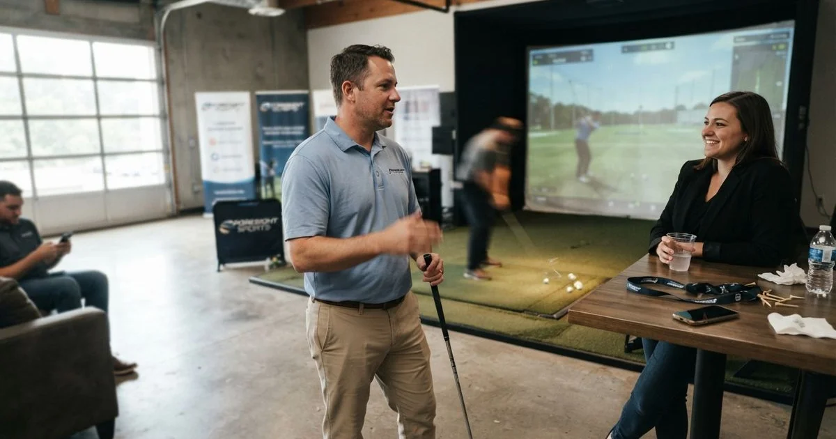 Booking indoor golf simulator lessons for a corporate or group event